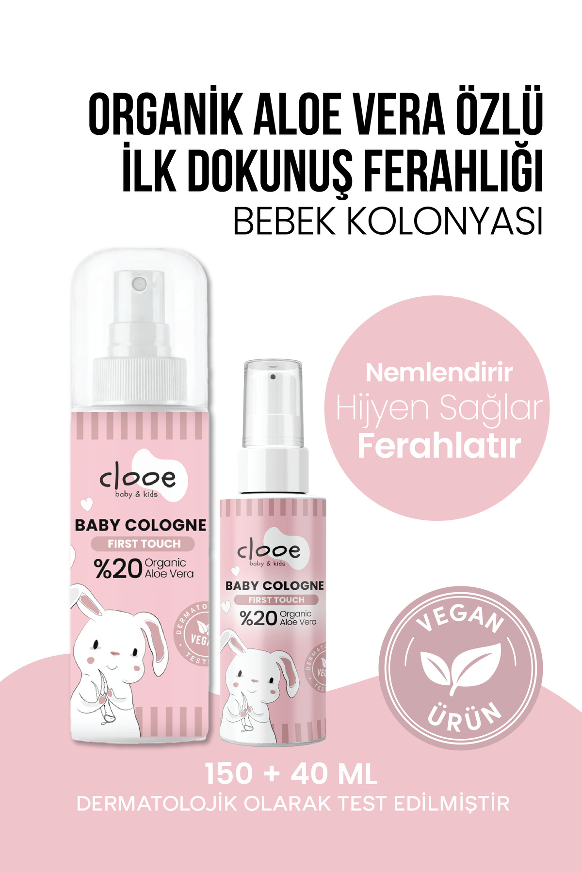 clooe Bebek Kolonyası First Touch Seti - 40 ml + 150 ml - Temiz Çarşaf Esintili - Organik Aloe Vera Özlü — PKA046