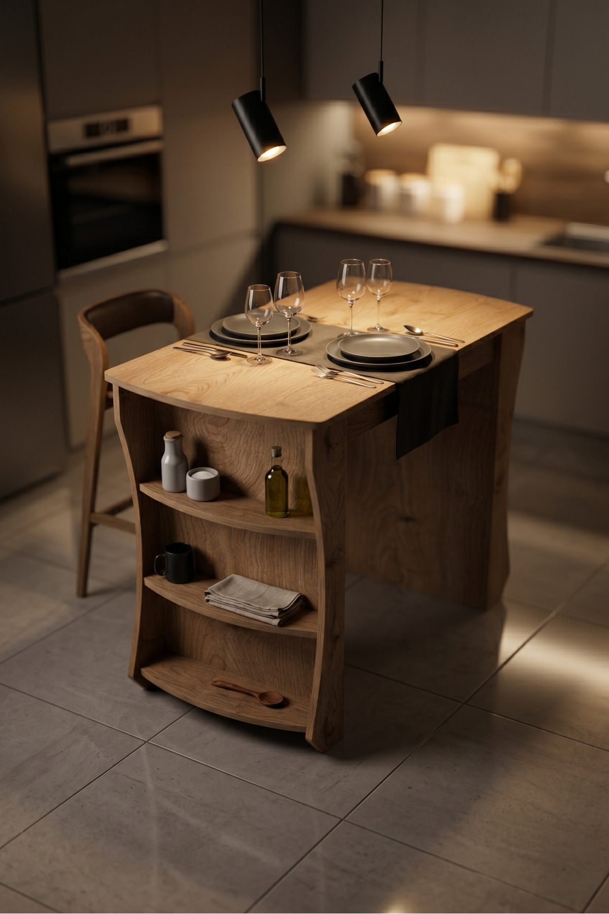 Mutfak Masası Mutfak Adası Ada Masa Bar Masası Kahvaltı Masası Raflı Çok Amaçlı Dolap Modern Masa 120x60 cm 9838 Sepet görsel 4