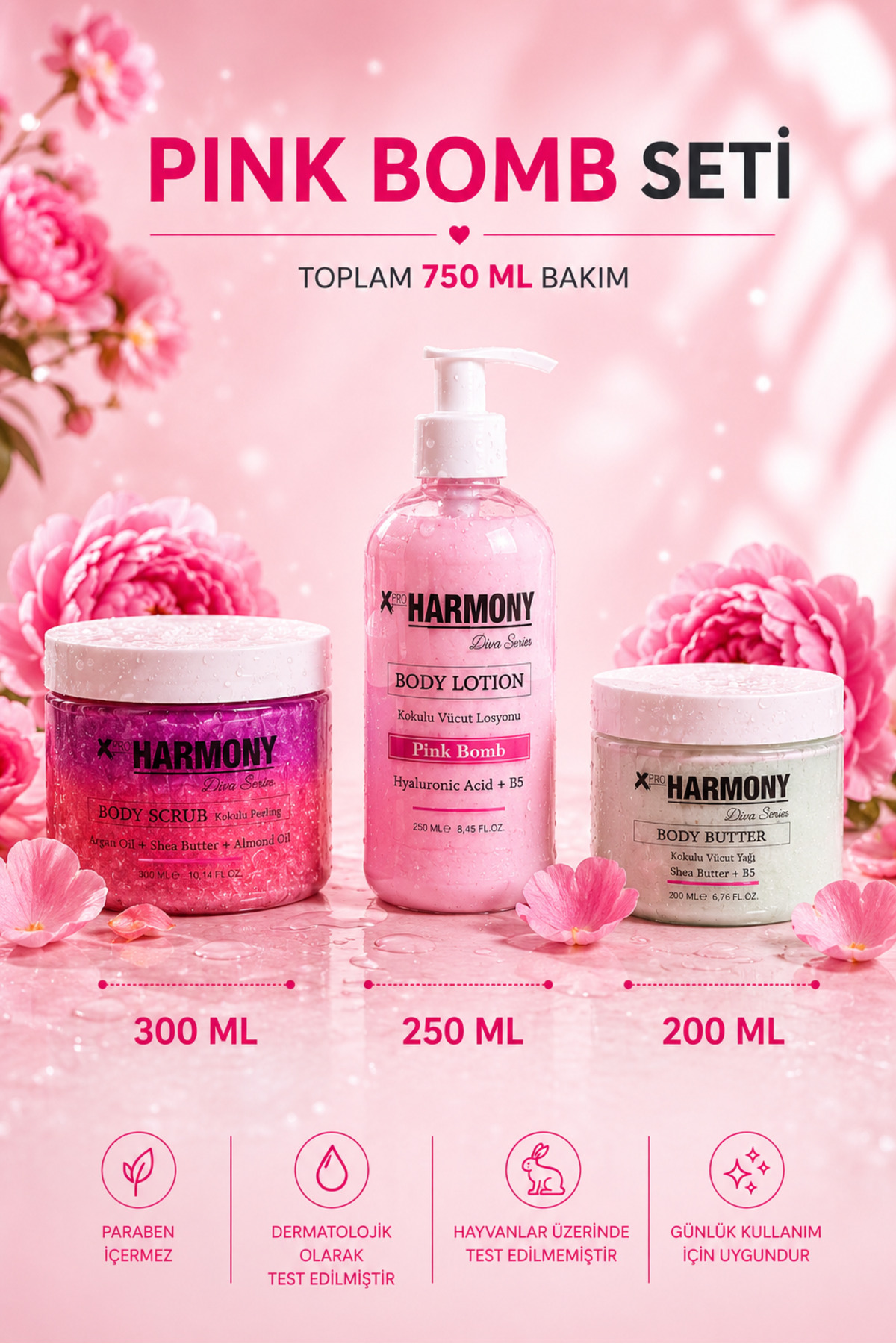 Pink Bomb Ritüeli 3’lü Vücut Bakım Seti 750 ml | Body Scrub + Body Lotion + Body Butter — PH-VRS-PBK-750 — تصویر 5 از 6