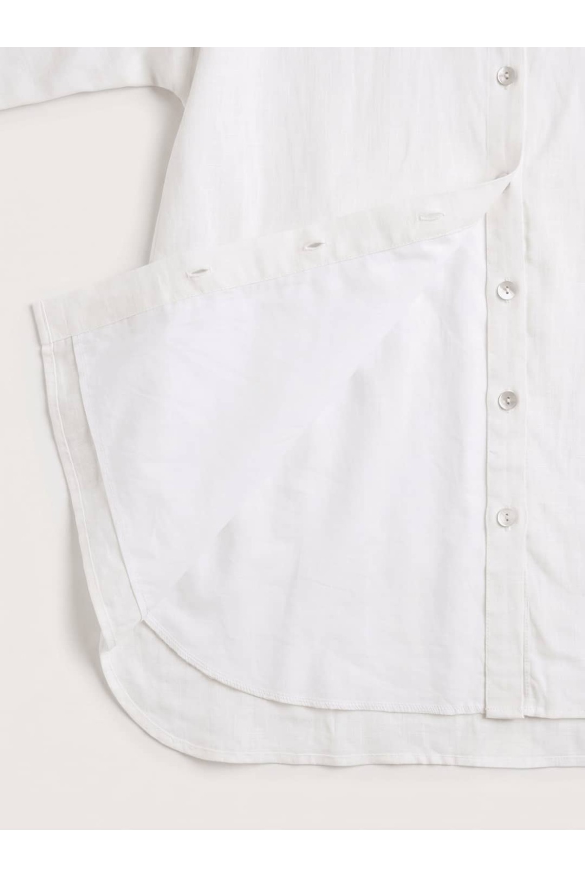 Astarlı Düğmeli Oversize Beyaz Keten Takım 6