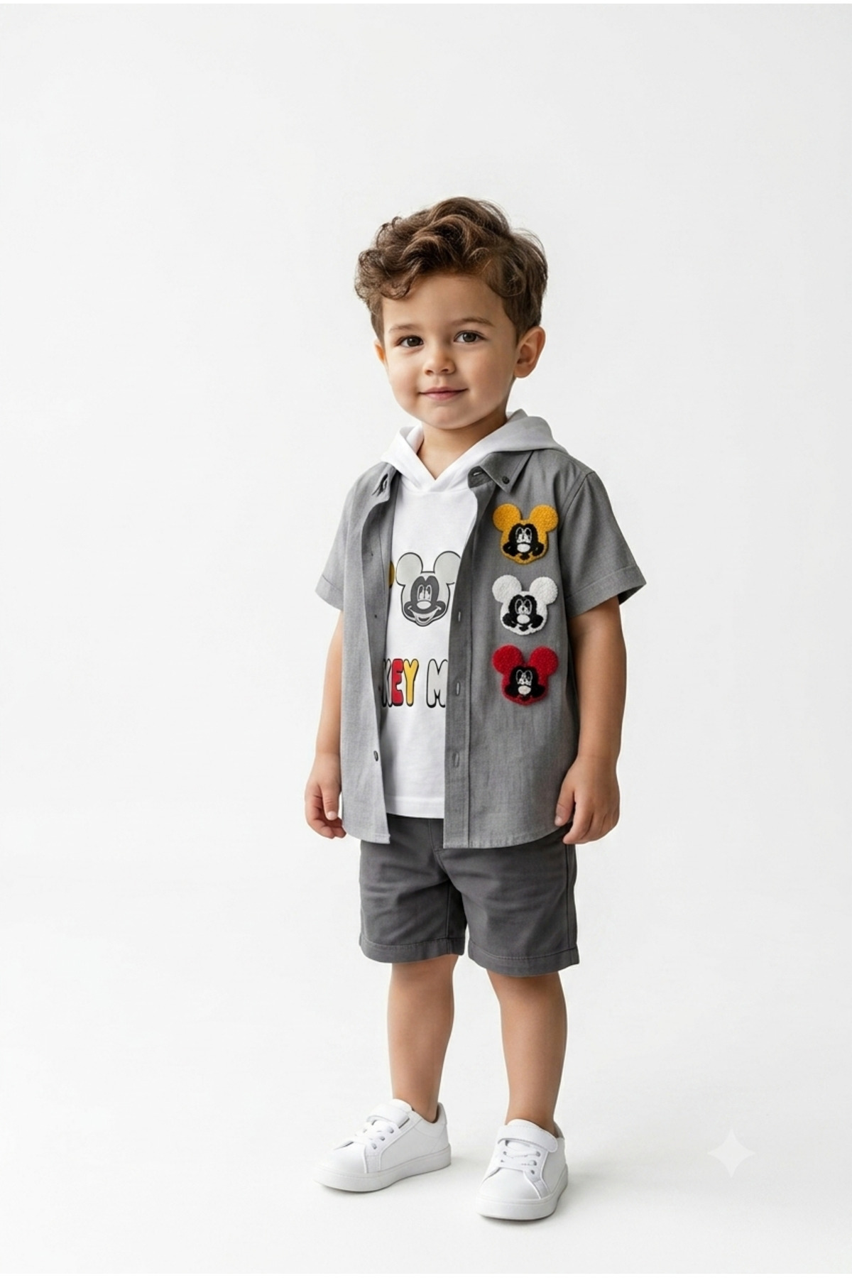 mini kanka 1-4 Years Old Baby Boy - Child Double Shirt T-Shirt Summer Buttoned Print Detailed Double Set Shirt+T-Shirt 1-4 Years Old
