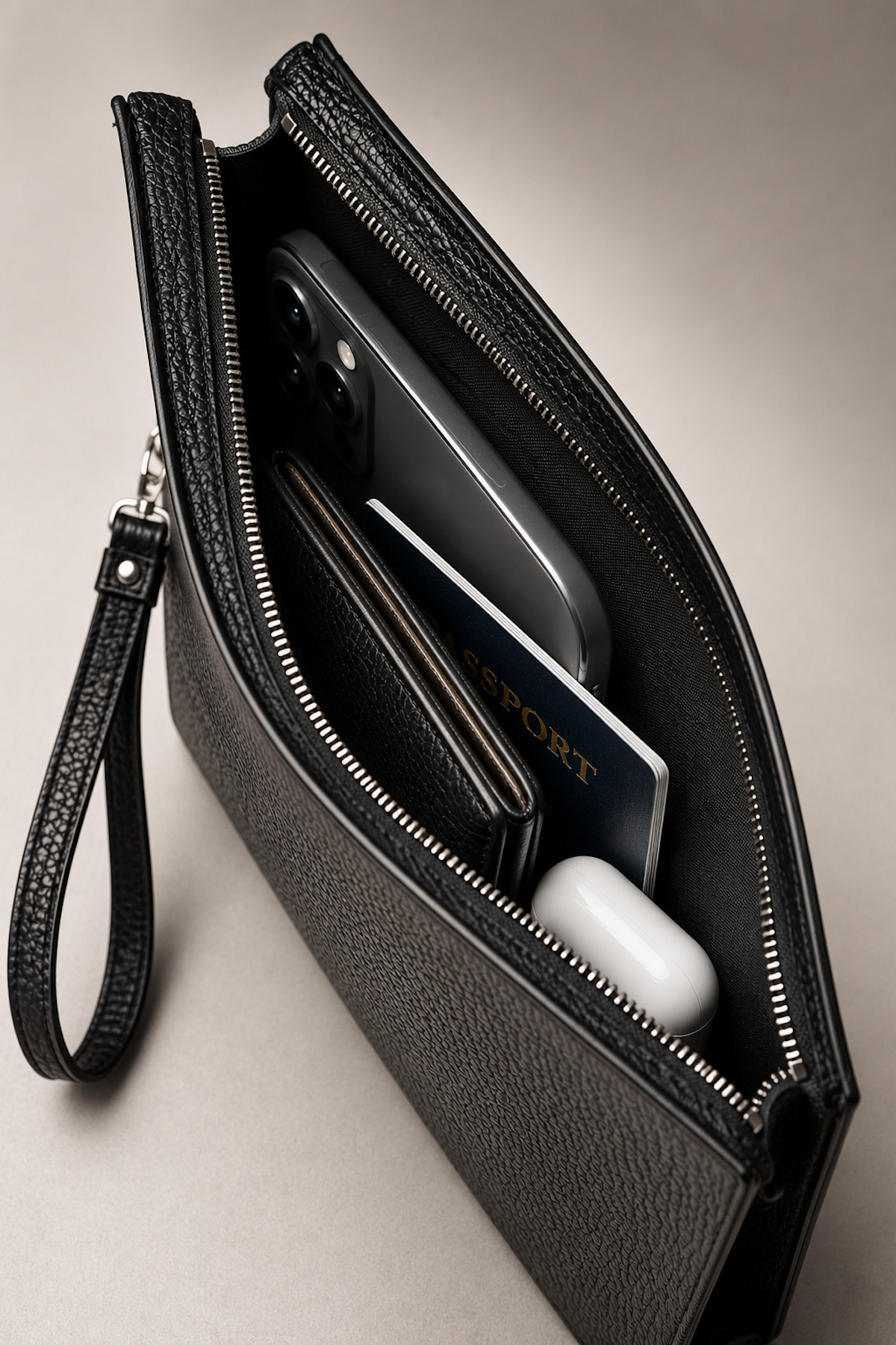 Valiberta Prestige Çift Fermuarlı Erkek Clutch El Çantası - Siyah görsel 4