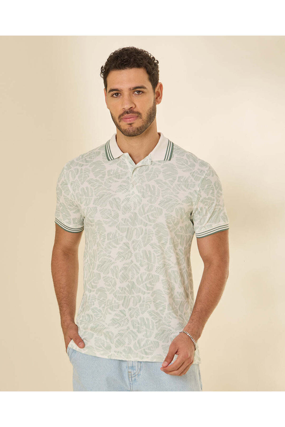 REDTAG Men White Printed Polo Shirt