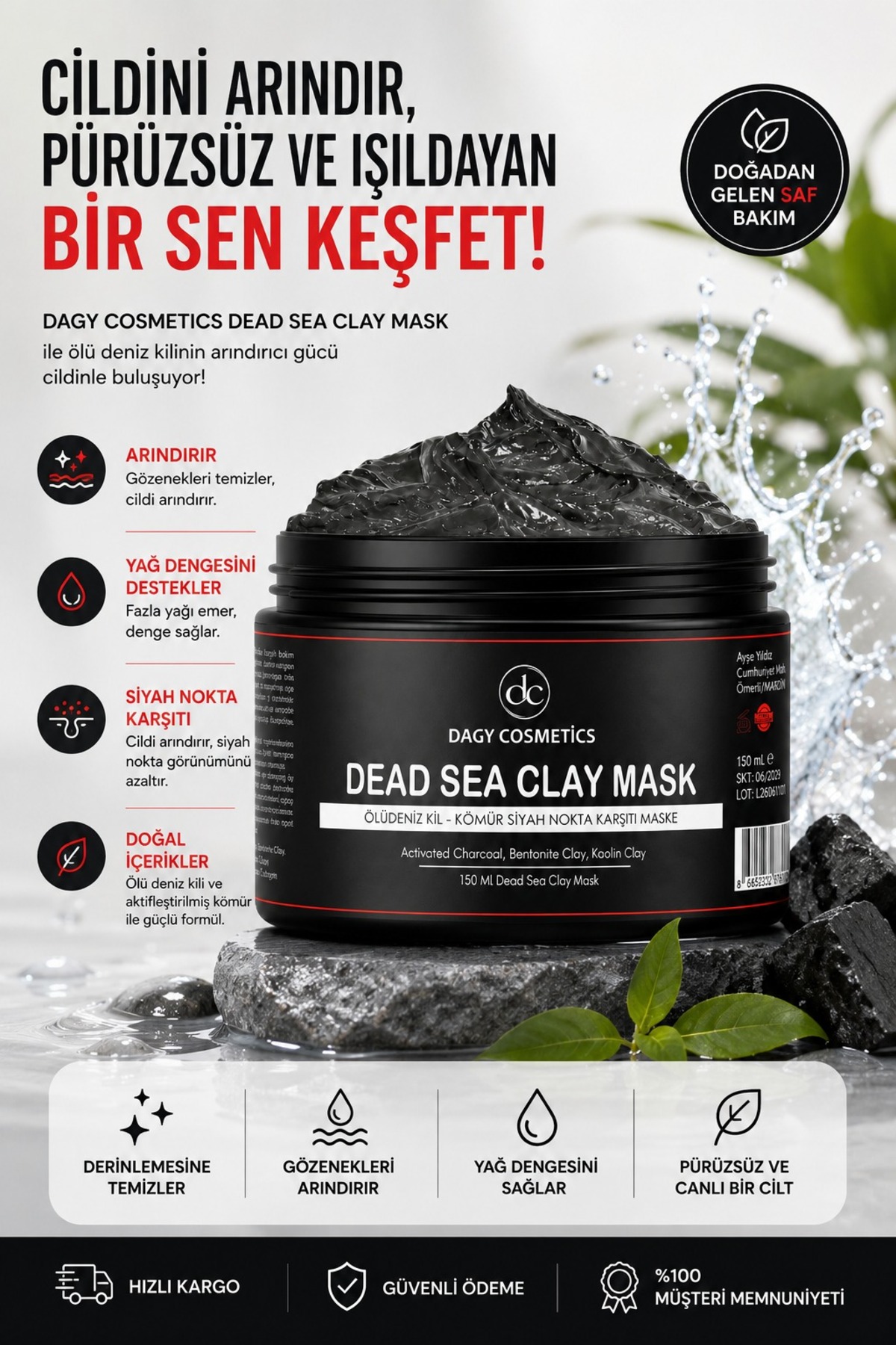Ölüdeniz Kil Maskesi Kolajen Siyah Nokta Gözenek Sıkılaştırıcı Ölü Deriden Arındırır Yüze Canlılık Sağlar 150gr — gtreg — تصویر 5 از 6