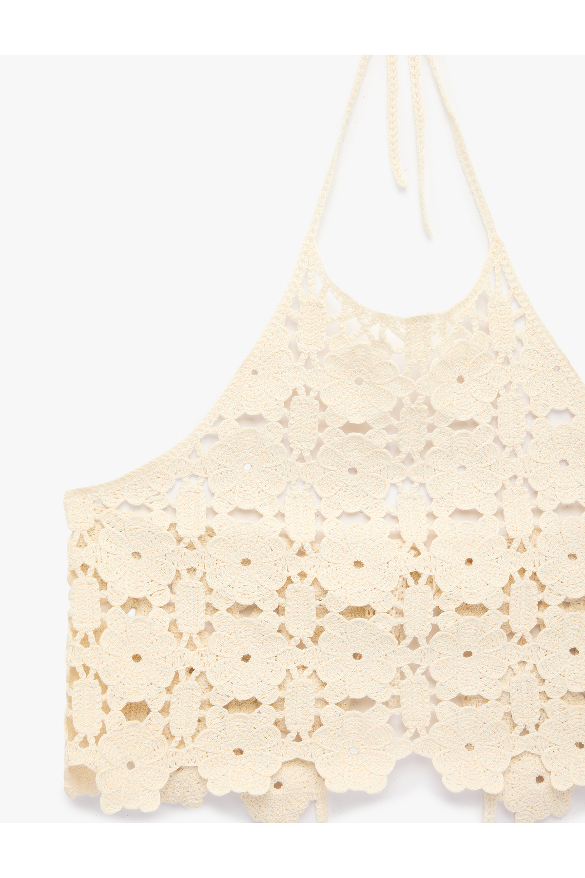 Koton Pamuklu Halter Yaka Brodeli Crop Bluz görsel 3