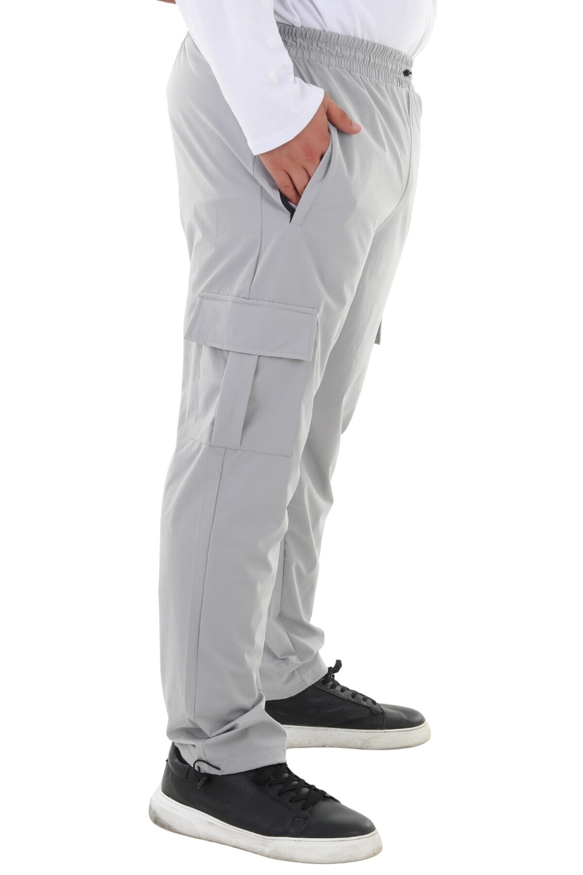 marufshop Erkek Büyük Beden Kargo Cepli Likralı Paraşüt Kumaş Pantolon/Eşofman Alt Gri görsel 2