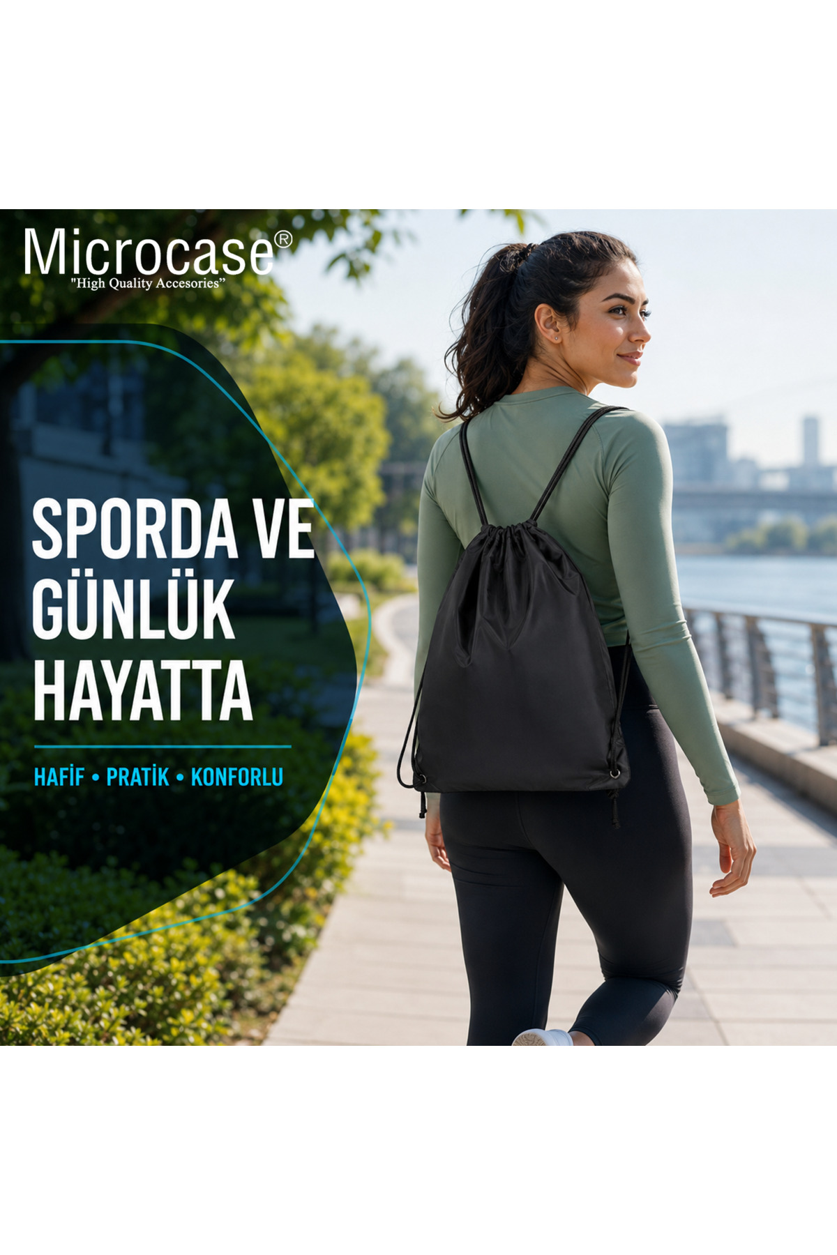 Microcase Su Geçirmez İpli Büzgülü Sırt Askılıklı Spor Çantası Gym Fitness Seyehat Hafif Kullanışlı Çanta 1 Adet AL5626 görsel 6
