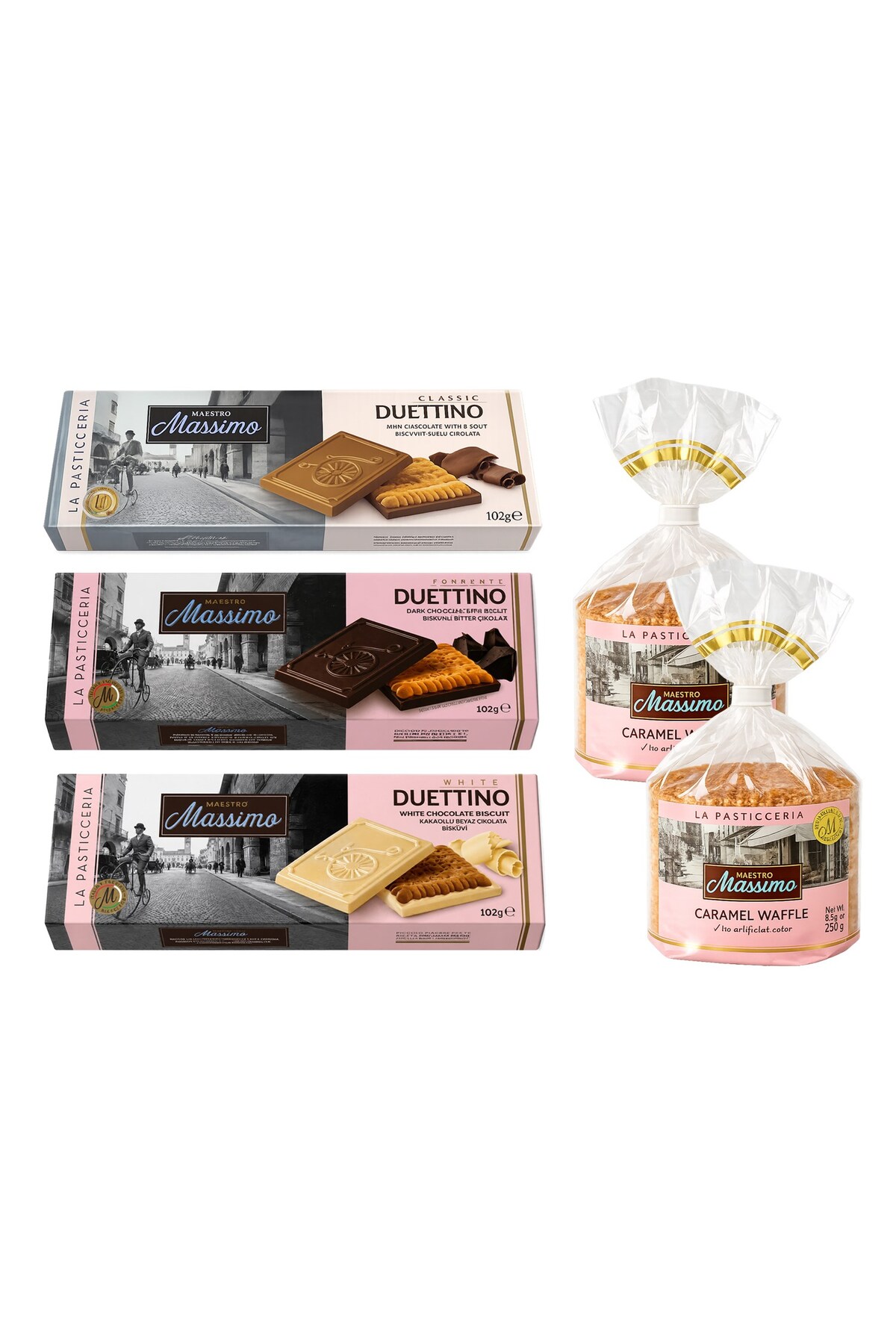 Maestro Massimo Bisküvili Çikolata 102 gr ve Caramel Waffle 5 li