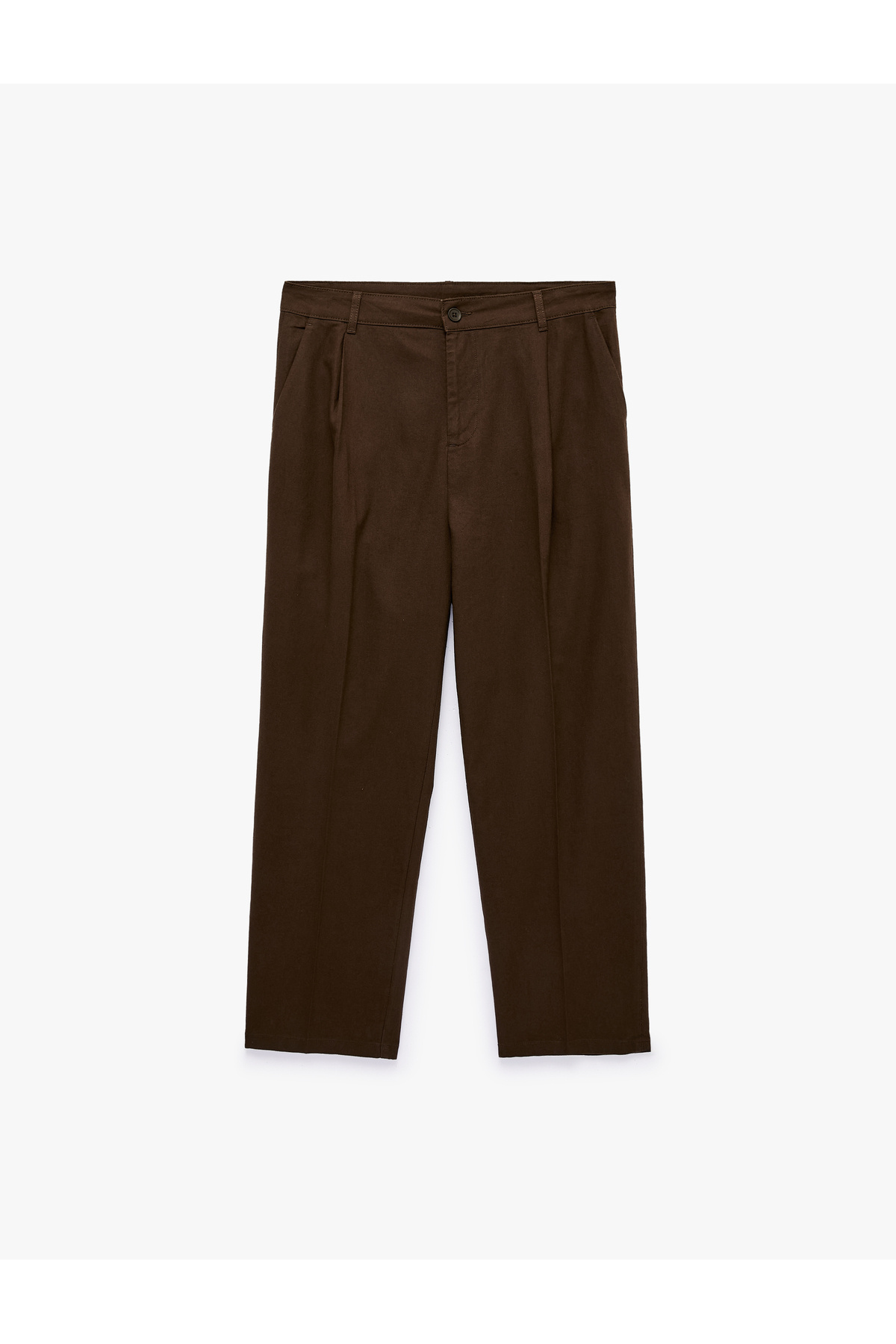Koton Regular Fit Cepli Pamuk Keten Karışımlı Pileli Pantolon — قهوه‌ای 6SAM40142NW
