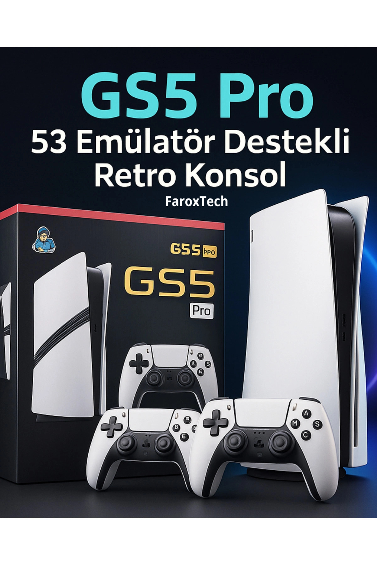 FaroxTech GS5 Pro Oyun Konsolu 53 Emülatör PS5 Görünümlü Çift Kol