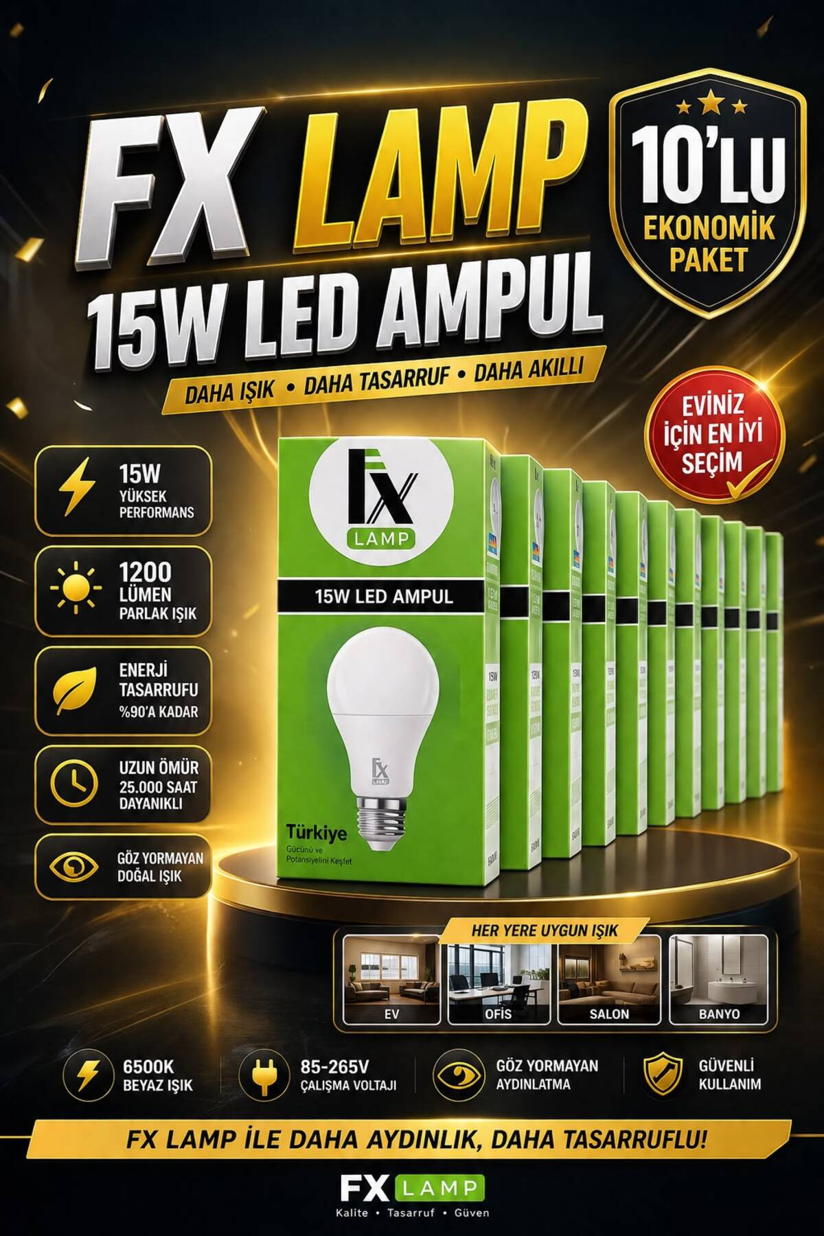 FX VİPAY/ Lamp 15W E27 Led Ampul - 10'lu Paket