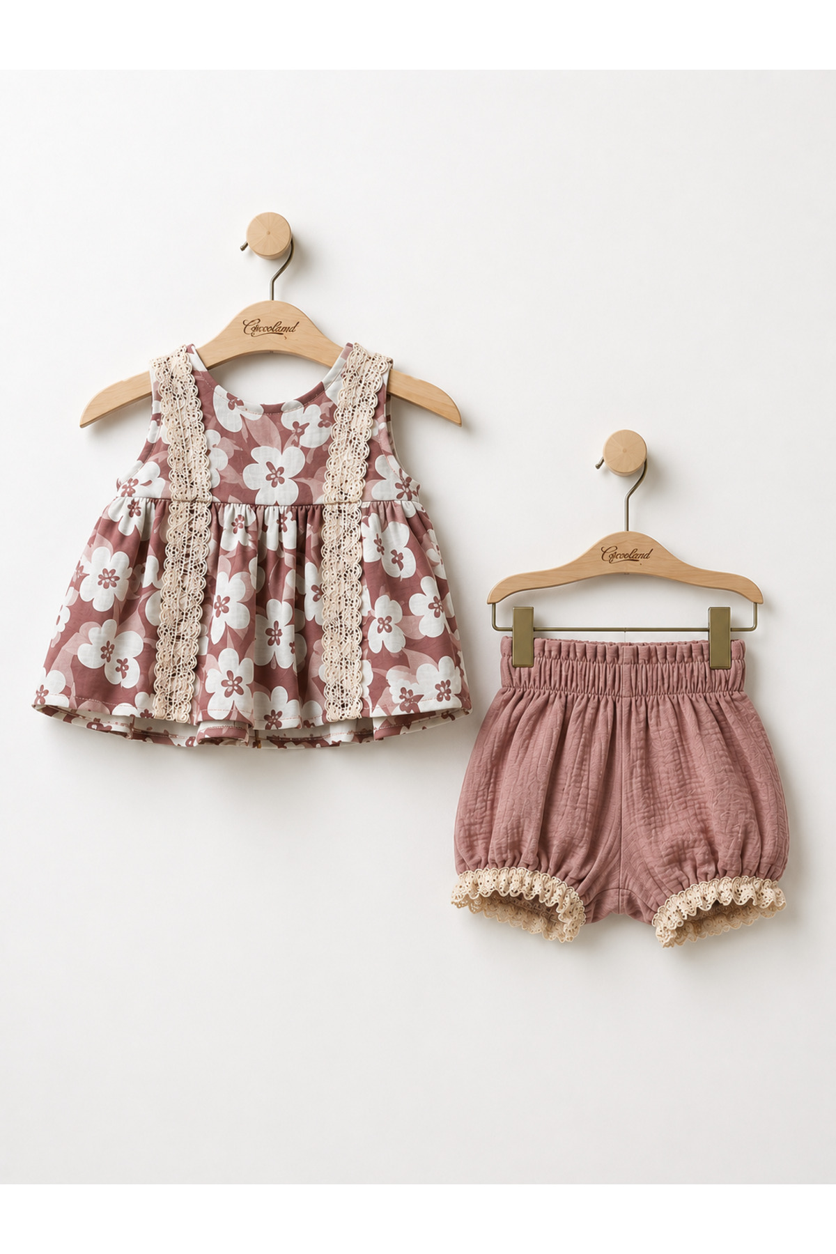 Gocoland Liora Lace Vintage Floral Muslin Shorts Set