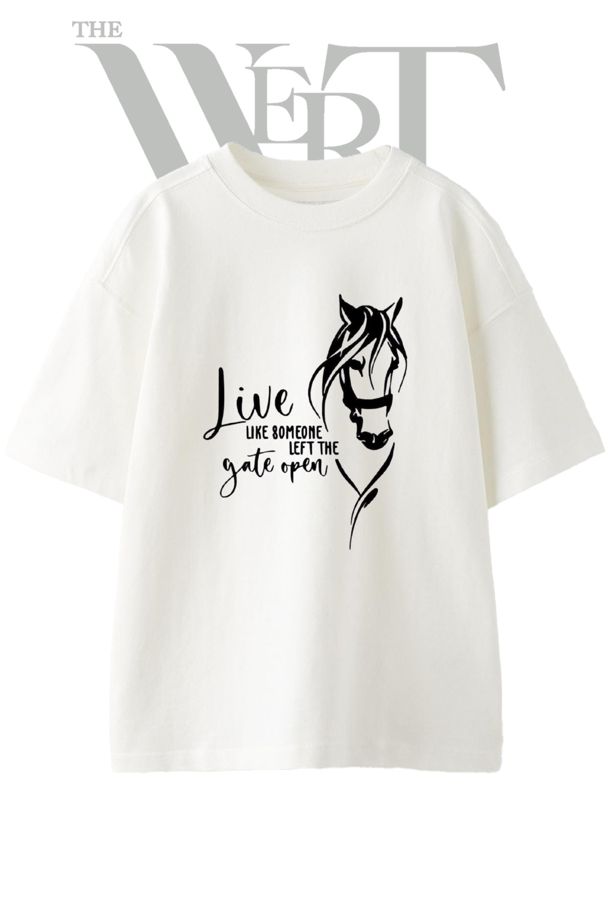 THEWERT Horse Head Design Printed Unisex White Oversize T-Shirt