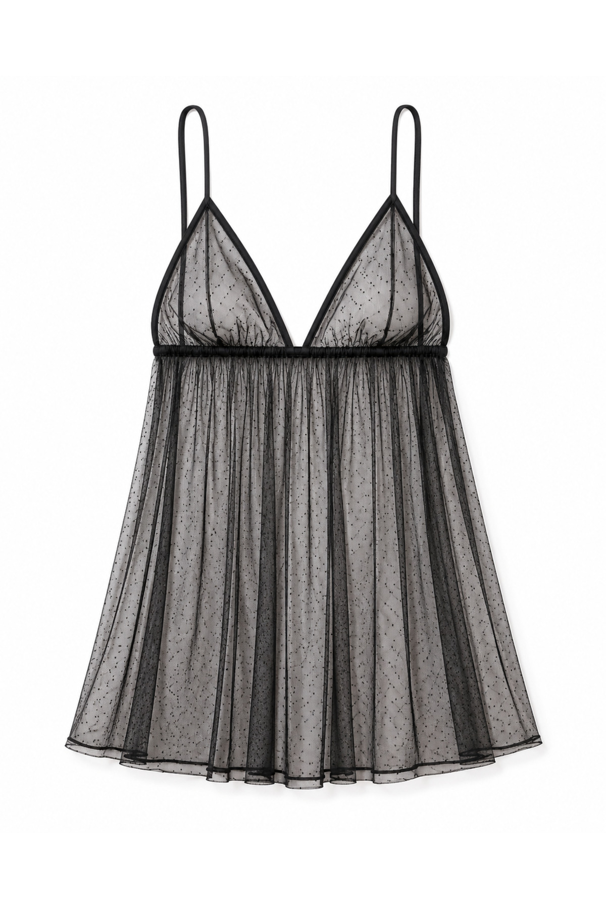 GEMA MODA Transparan Siyah Puantiyeli Tül Babydoll Gecelik ve String Takım görsel 3