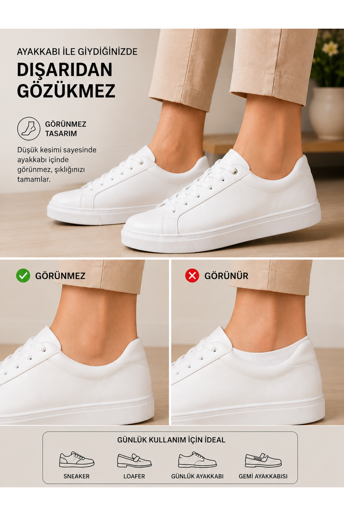 Bilal Çınar Tekstil Unisex Silikonlu Ayaktan Çıkmayan Sneaker Kısa Çorap Dikişsiz Yazlık Hava Alan Pamuklu Esnek Görünmez Bilek Altı Çorap 6’Çift görsel 3