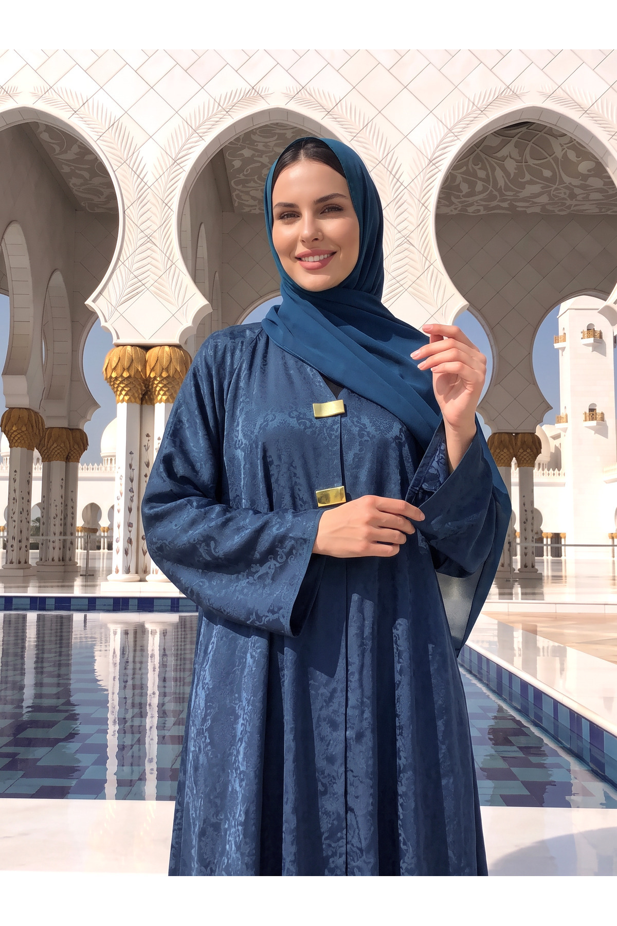 اسنپ ​​عبای جلوی طرح دار ابریشمی مدینه (شامل شال) 2