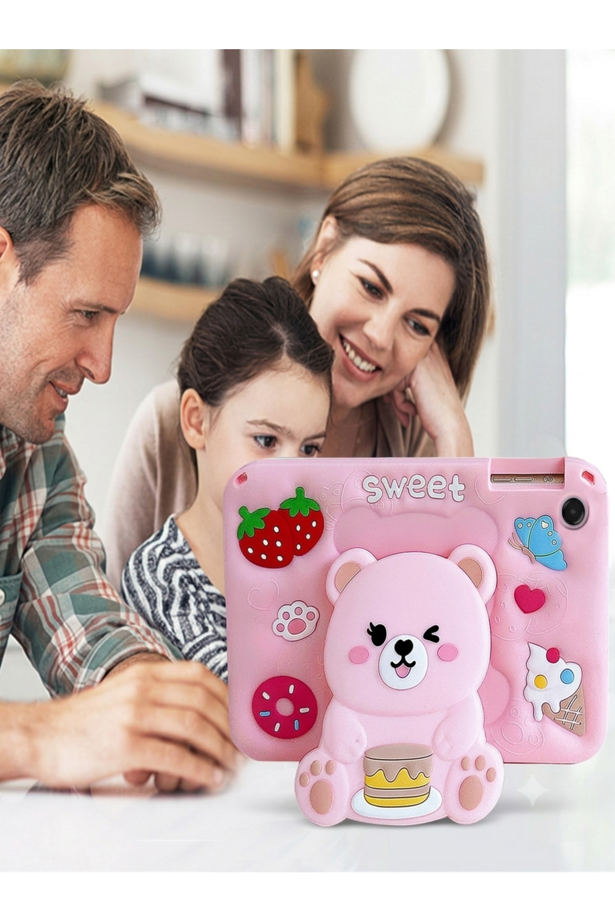 Samsung Galaxy Tab A11+/A11 Plus 11 inç 2025/Galaxy Tab A9+/A9 Plus 2023 İçin Çocuk Tablet Kılıfı Sevimli Astronot/Ayıcık Kabartmalı 3D Silikon Darbe Koruyucu Dayanıklı Stand Ayaklı Omuz Askılı