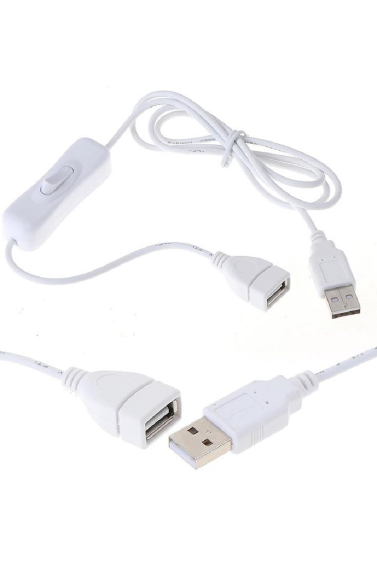 1 Metre Usb Uzatma On/Off Açma Kapama Anahtarlı Yüksek Hız Usb Uzatma Kablosu Uzatıcı Ara Kablosu 1mt Dişi Erkek Usb 2.0 Kablo Beyaz