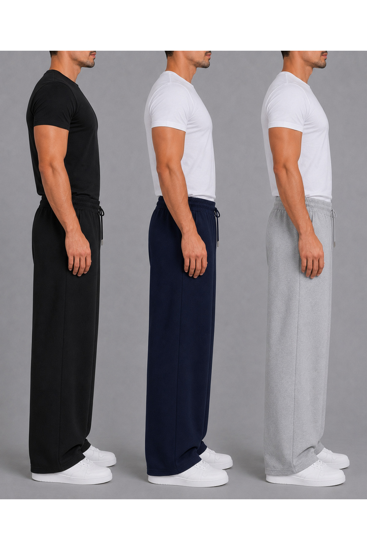 BERYY MODA Ekonomik Paket: Üçlü Erkek Siyah Gri Lacivert Beli Lastikli Bağcıklı Eşofman Altı görsel 3