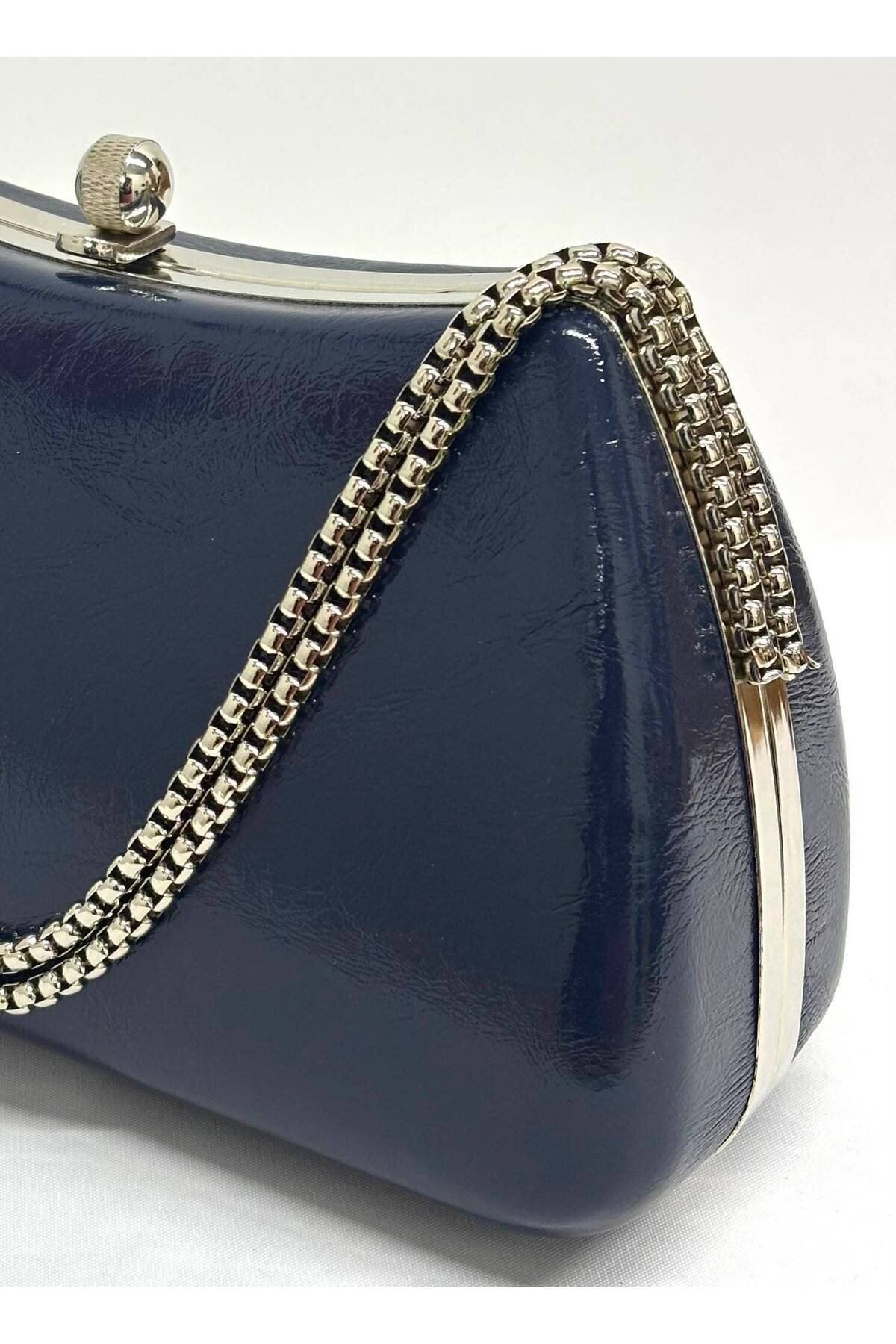 NAZART Kadın Cilt Lacivert Abiye Clutch Zincir Askılı El ve Omuz Düğün Nişan Gece Çantası görsel 2