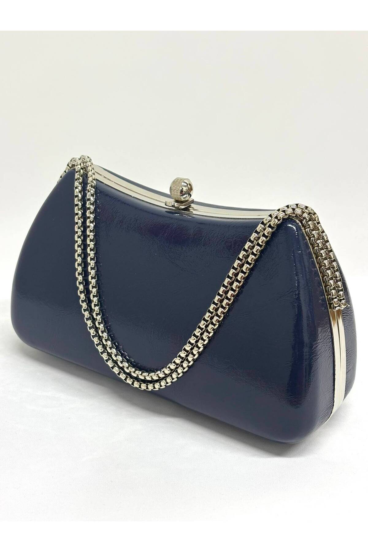 NAZART Kadın Cilt Lacivert Abiye Clutch Zincir Askılı El ve Omuz Düğün Nişan Gece Çantası