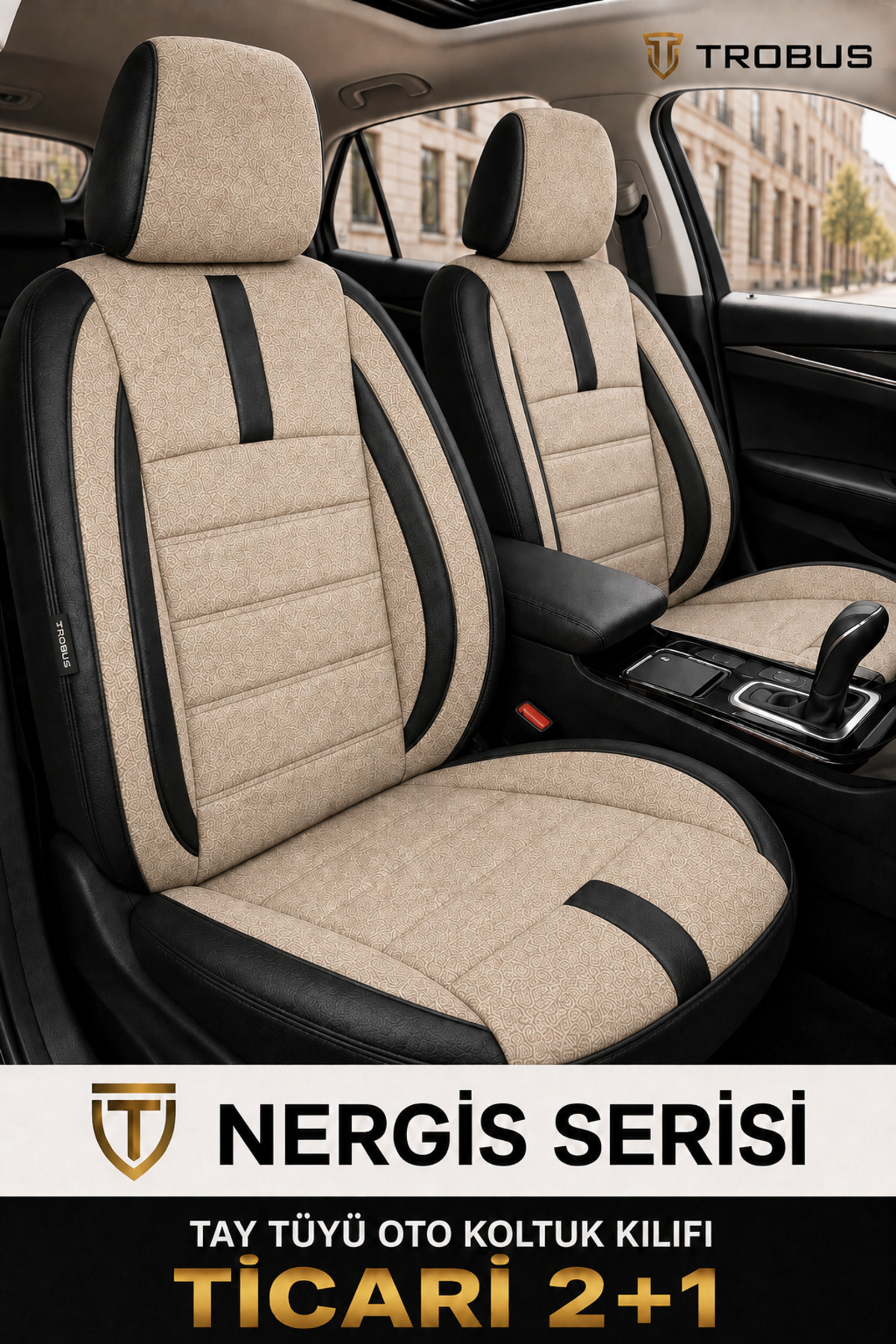 Ford B-Max 2012–2017 Uyumlu - Tay Tüyü Orta + Lacost Kenar, 8 mm Süngerli Oto Koltuk Kılıfı (2 cm Yan Destek)