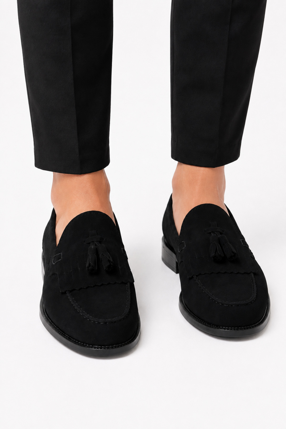 By Sabit Unisex Siyah Püsküllü Corcik Loafer Ayakkabı Bağcıksız Klasik Günlük Şık Kundura görsel 3