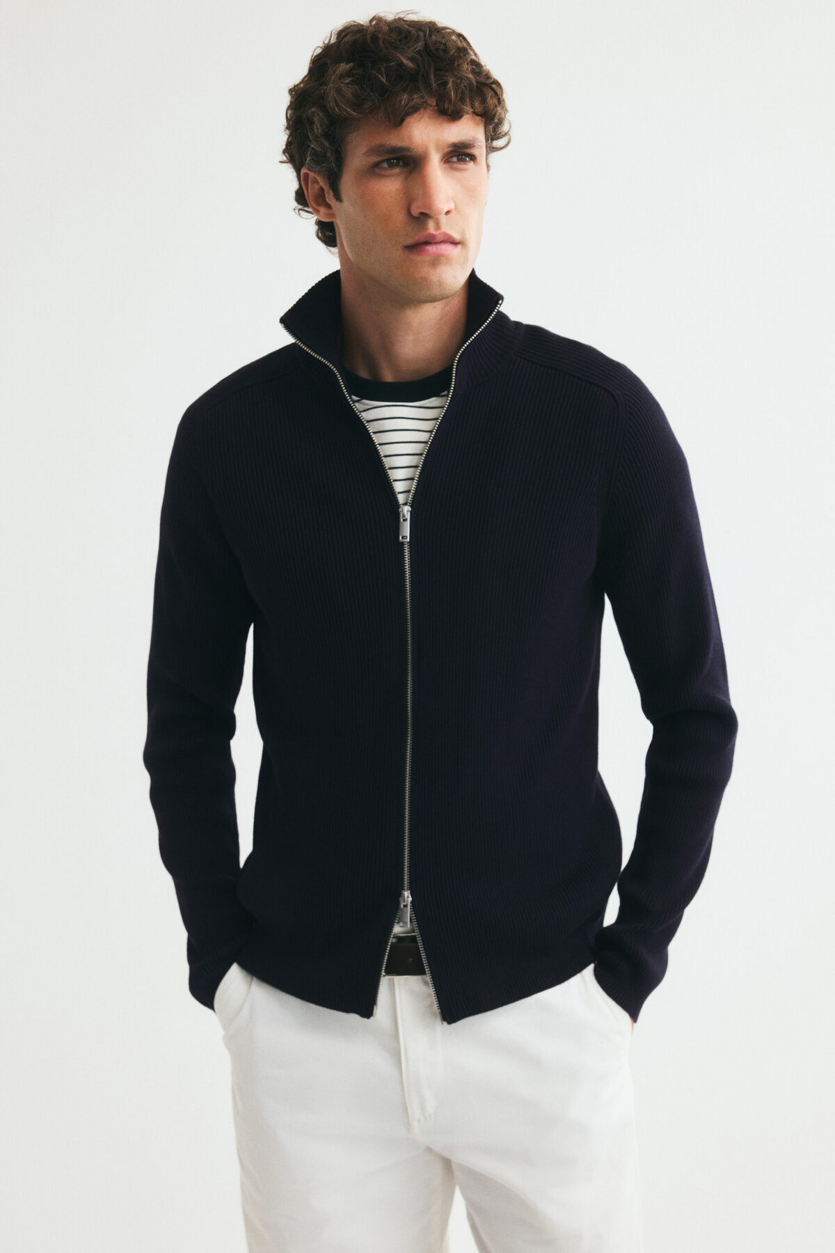 H&M Lastik Örgülü Hırka Slim Fit