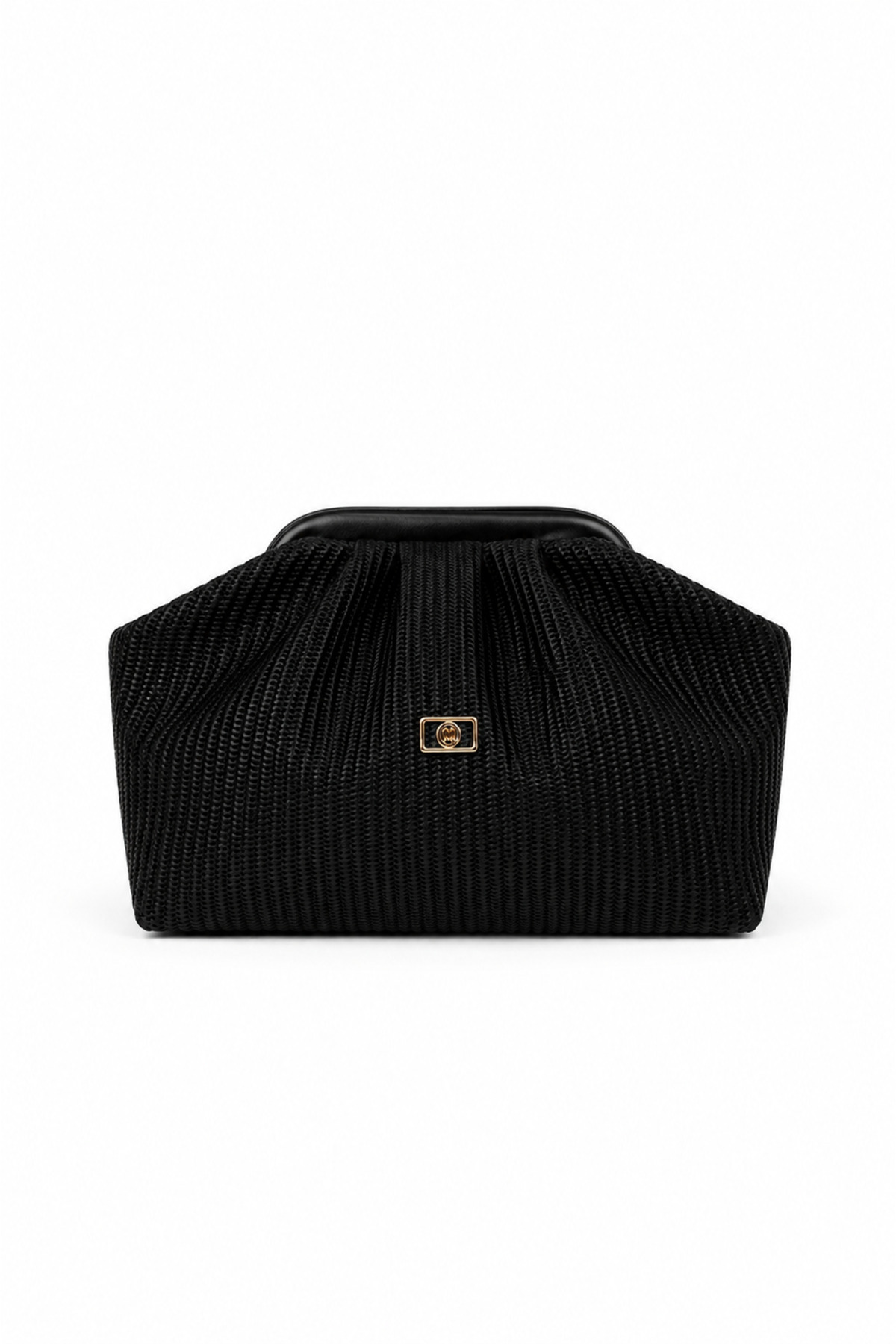 Mimoza Kadın Siyah Hasır Görünümlü Suni Deri Portföy ve Clutch Çanta