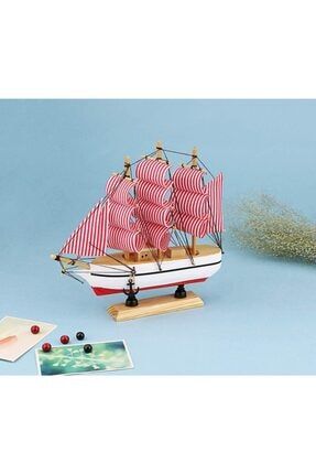 Es105108 El Yapımı Ahşap Yelkenli Gemi Maketi Barbaroslar Model 24 cm Sakura Kırmızı ES105108