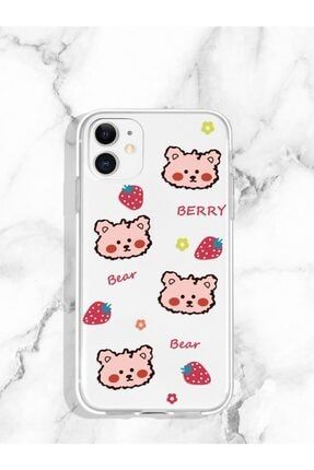 Iphone 13 Uyumlu Bear Berry Desenli Şeffaf Telefon Kılıfı 13sffmbdzn008