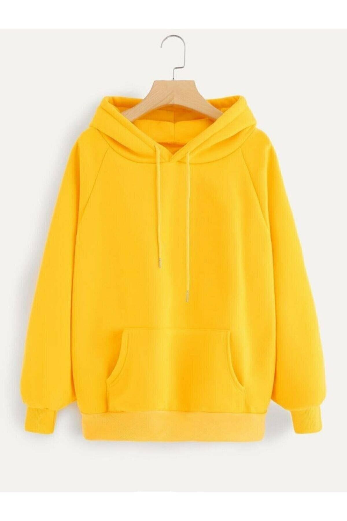 Mnz45Man Unisex Sarı Düz Basic Sweatshirt