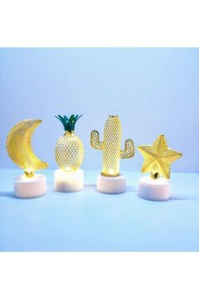 Mini Metal Kaktüs -ananas - Yıldız - Ay Model 4'lü Mini Gece Masa Lambası mobgift9620969