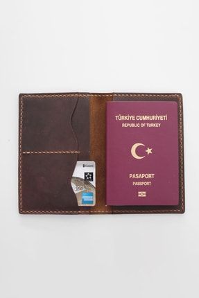 Hakiki Deri Crazy Kahverengi Pasaport Kabı Handmade El Yapımı HDCR007