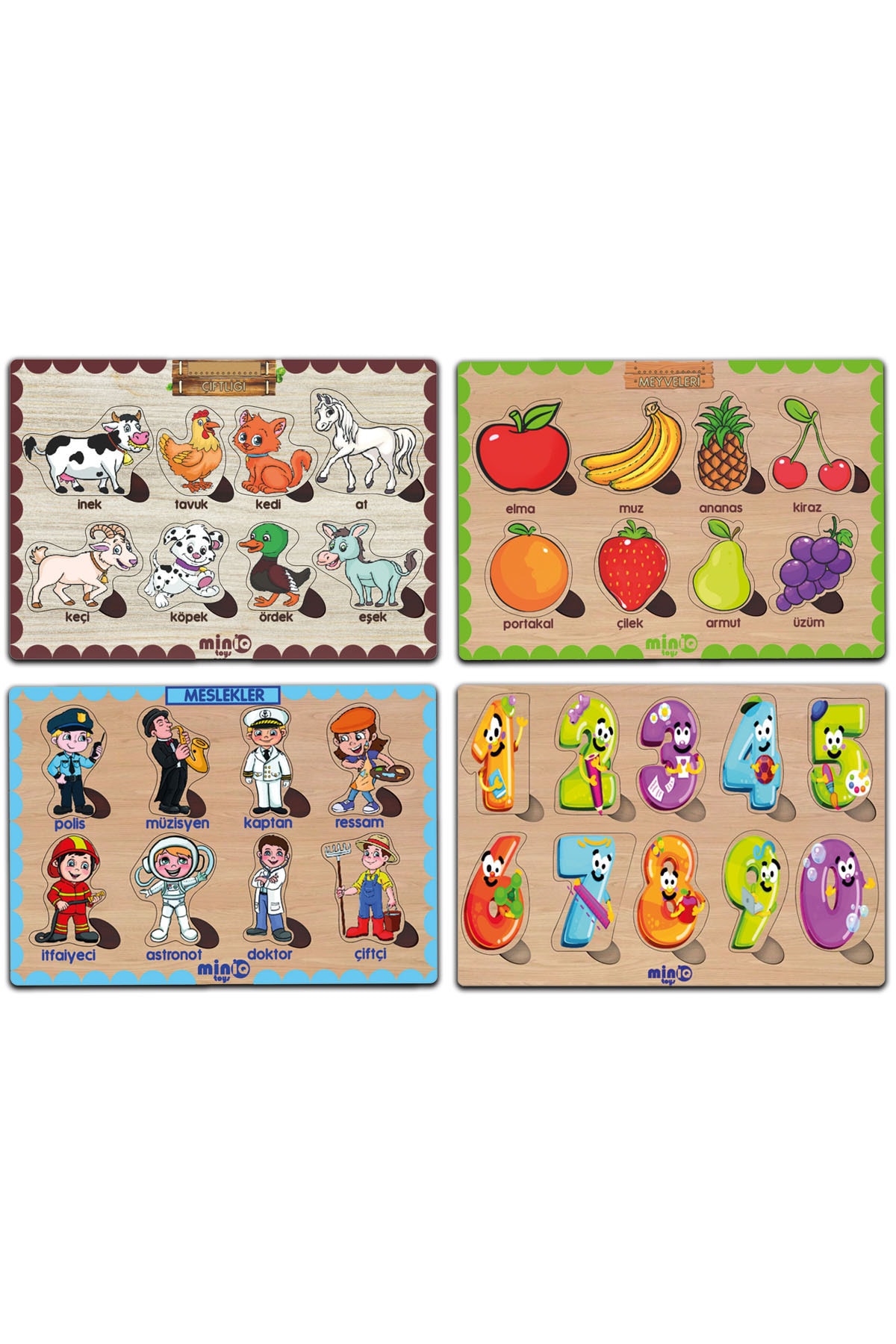 minİQ toys Ahşap Türkçe Ciftlik Hayv.+meyveler-meslekler-sayilar 4’lü Set Eğitici-öğretici Yapboz fotoğrafı 2 (önizleme)