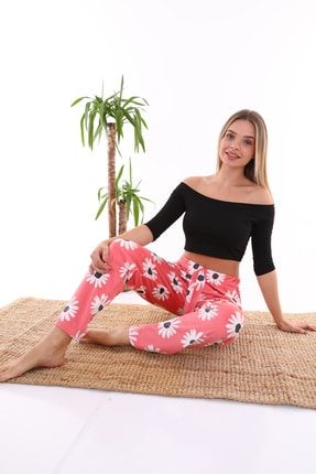 Kadın Kadife Papatya Desen Pijama Altı 255650