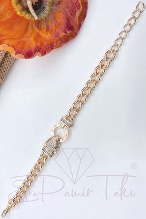 Altın Renk Zirkon Taşlı Aslan Başlı Bileklik EP3505