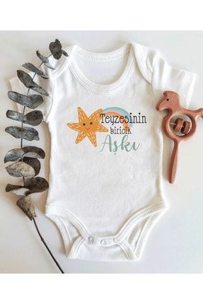 Unisex Teyzesinin Biricik Aşkı Yazılı Kısa Kol Organik Bebek Body Zıbın Teyzesinin2