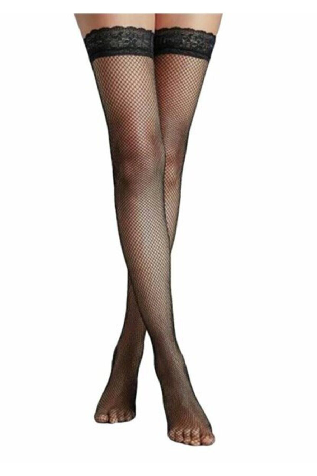 DORE Black Fishnet Garter Stockings with Silicone Laces - Trendyol