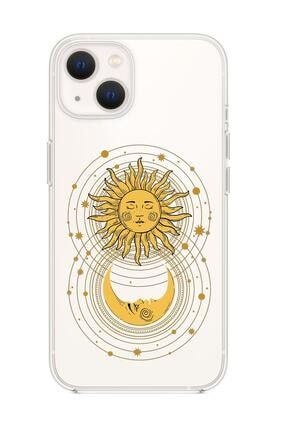 Iphone 13 Uyumlu Moon And Sun Desenli Premium Silikonlu Şeffaf Telefon Kılıfı moonandsun13sf
