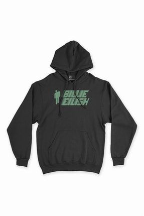 Billie Eilish Logo Tasarımlı Siyah Kapşonlu Sweatshirt Hoodie 205893