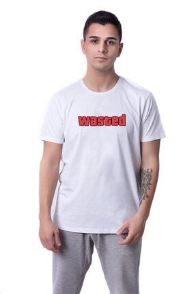 Wasted Baskılı Beyaz Basic Regular T-shirt TSFN0087