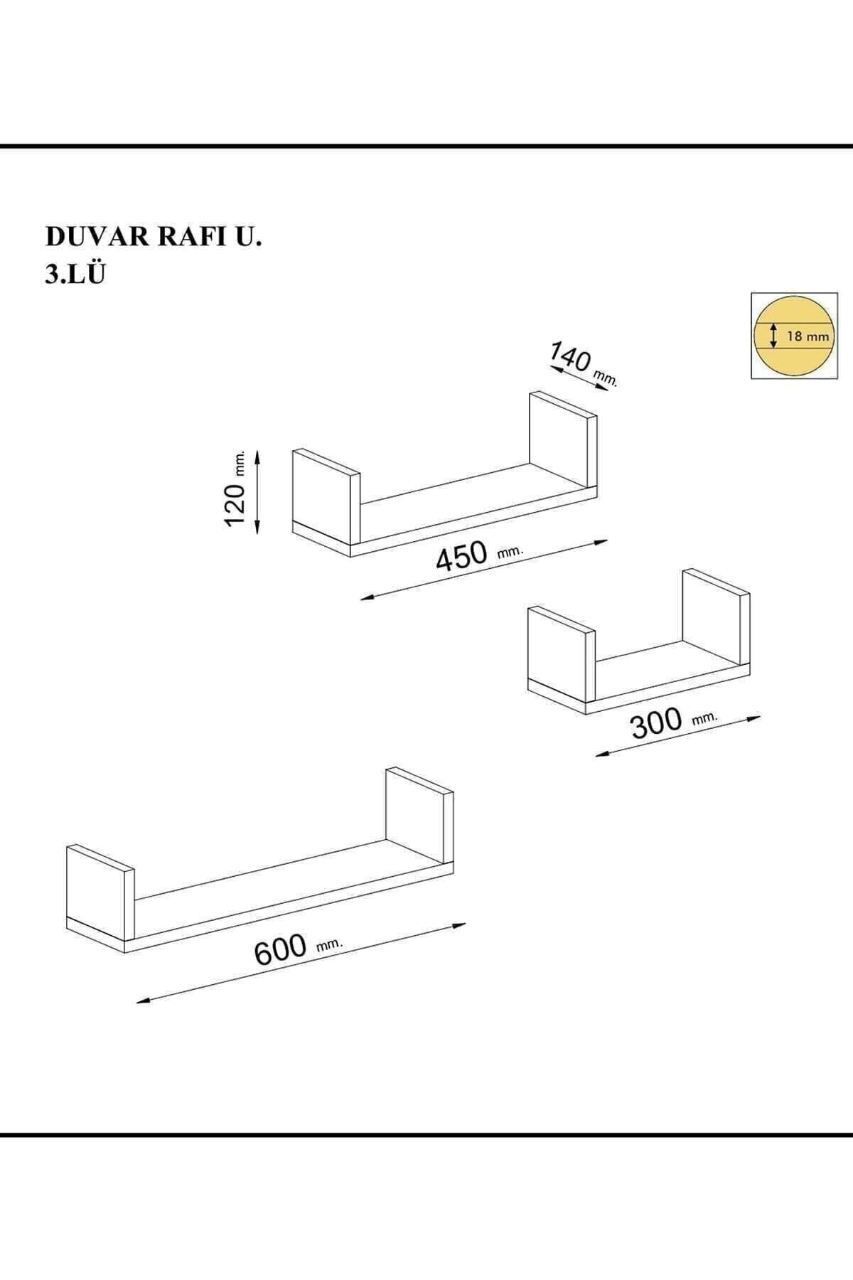 Egecan Mobilya-White Wall Shelf U Model Shelf Flying Shelf Hidden Shelf 3
