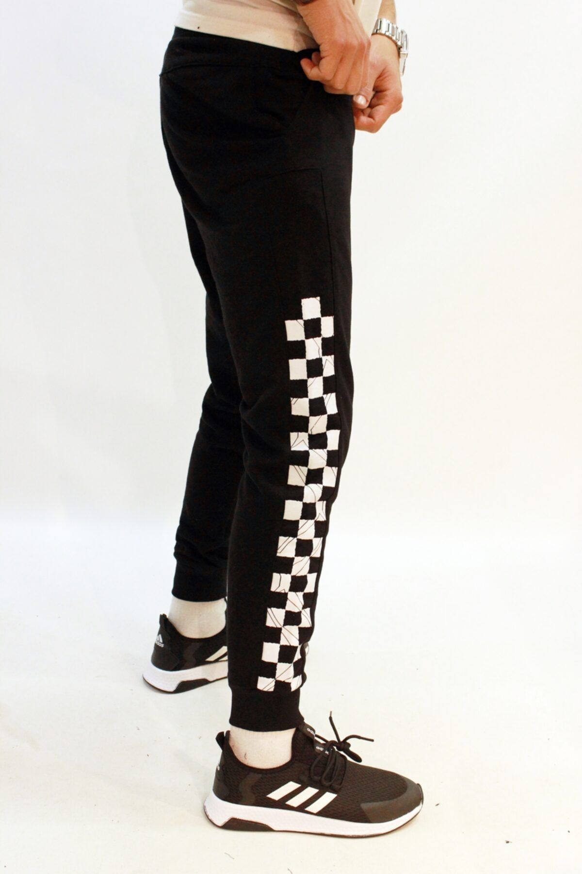 Cazador Jazz 8005 Checkered Leg Elastic 2 Thread Sweatpants Black