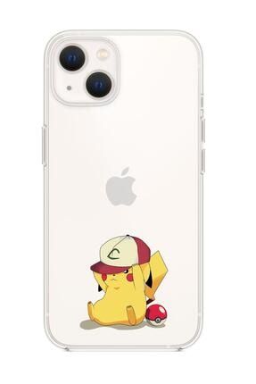 Iphone 13 Uyumlu Şapkalı Pikaçu Desenli Premium Silikonlu Şeffaf Telefon Kılıfı pokemon13sf