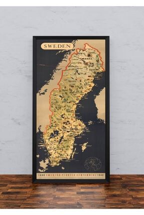 Isveç 1848 Haritası Sanatsal Duvar Dekorasyon Poster 40x100cm. AMC1166