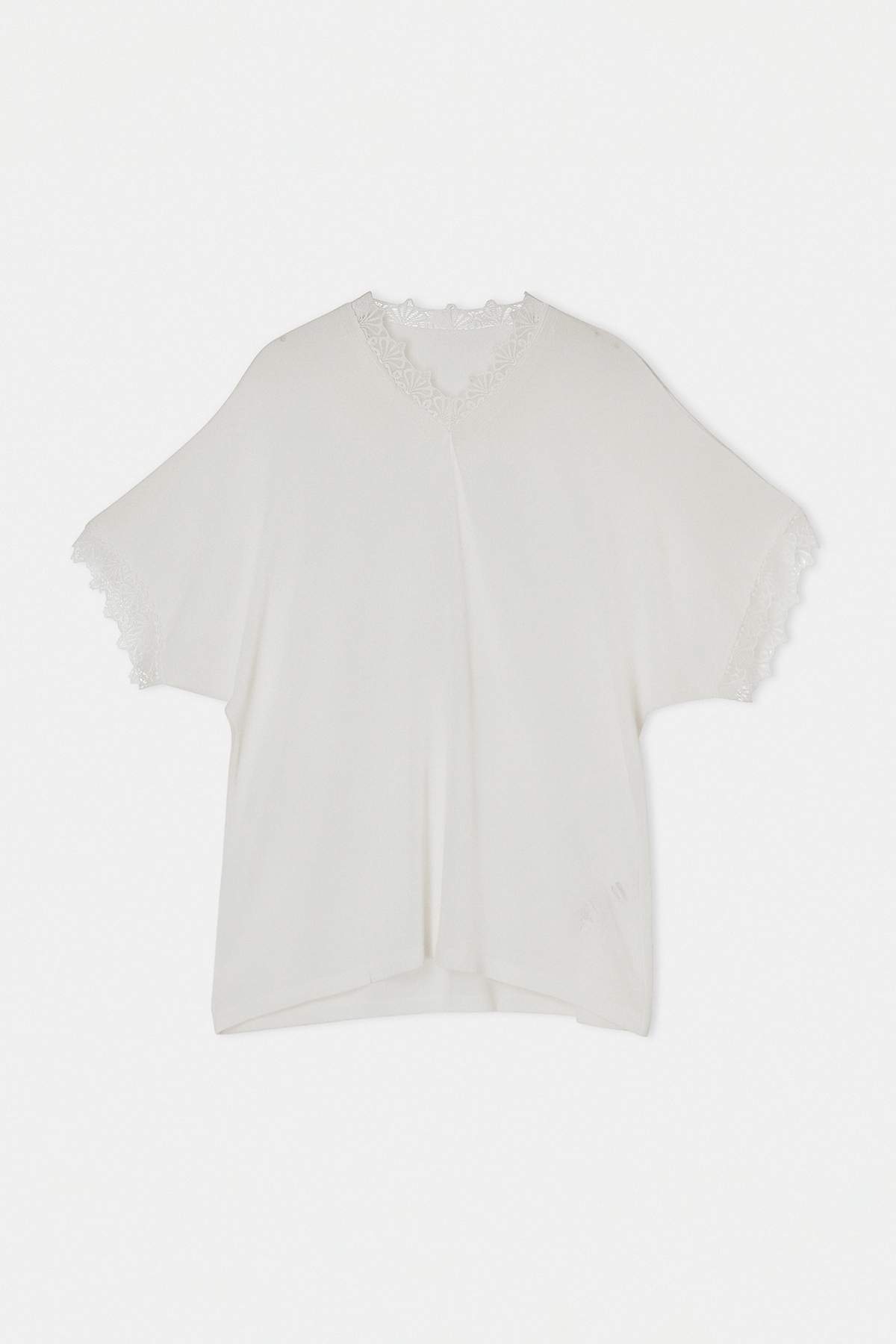 Drop by Trendyolmilla Beyaz V Yaka Dantel Detaylı Oversize Kalıp İnce Triko TDRSS26KZ00002