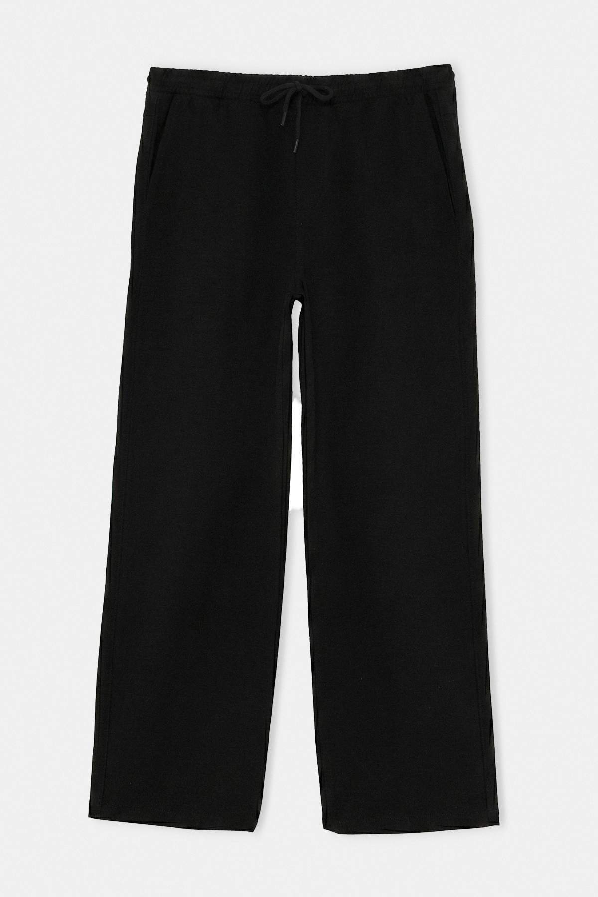 Trendyolmilla Man Siyah %100 Pamuk Mevsimlik Cepli Beli Lastikli Baggy Erkek Pantolon TMNAW27PL00008