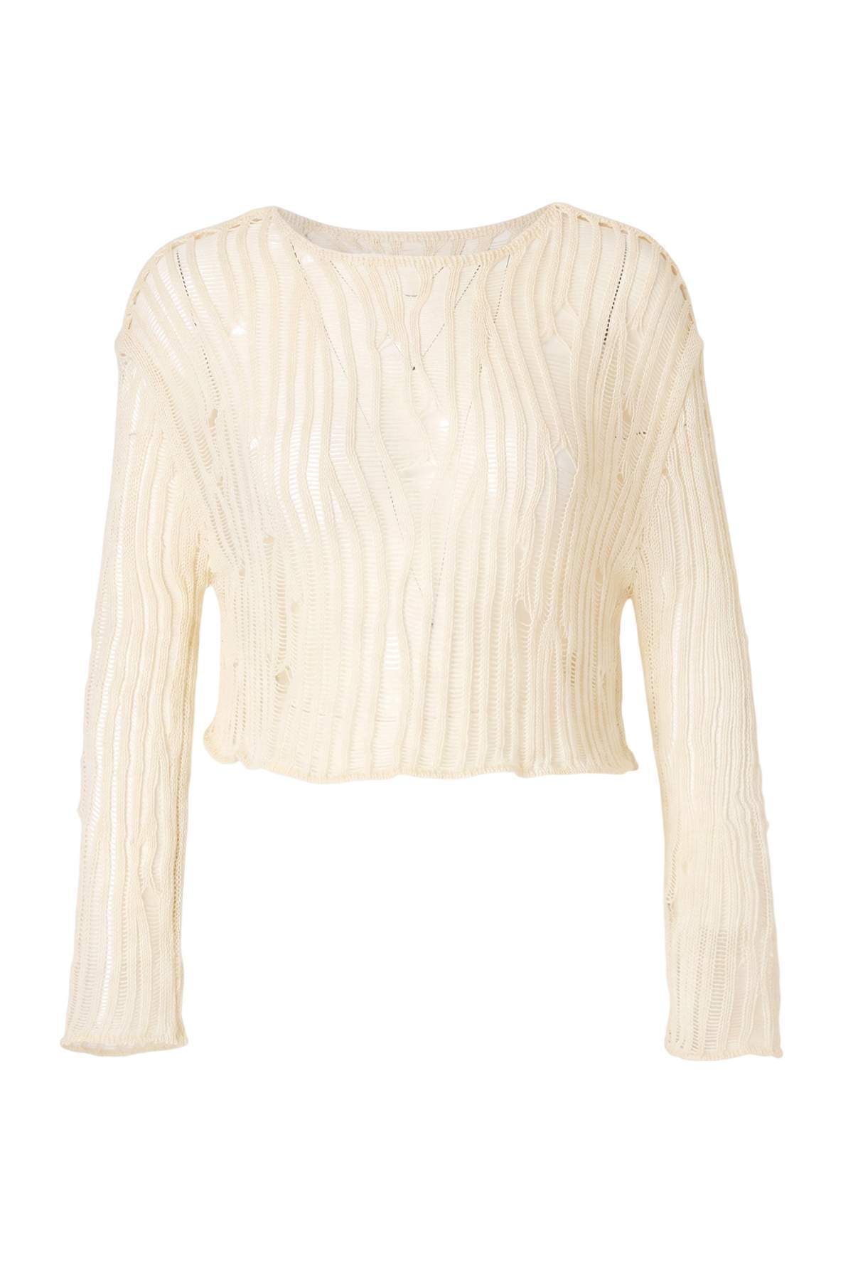 Trendyolmilla Ekru Triko Ajurlu Regular Plaj Bluz TBESS26BZ00022