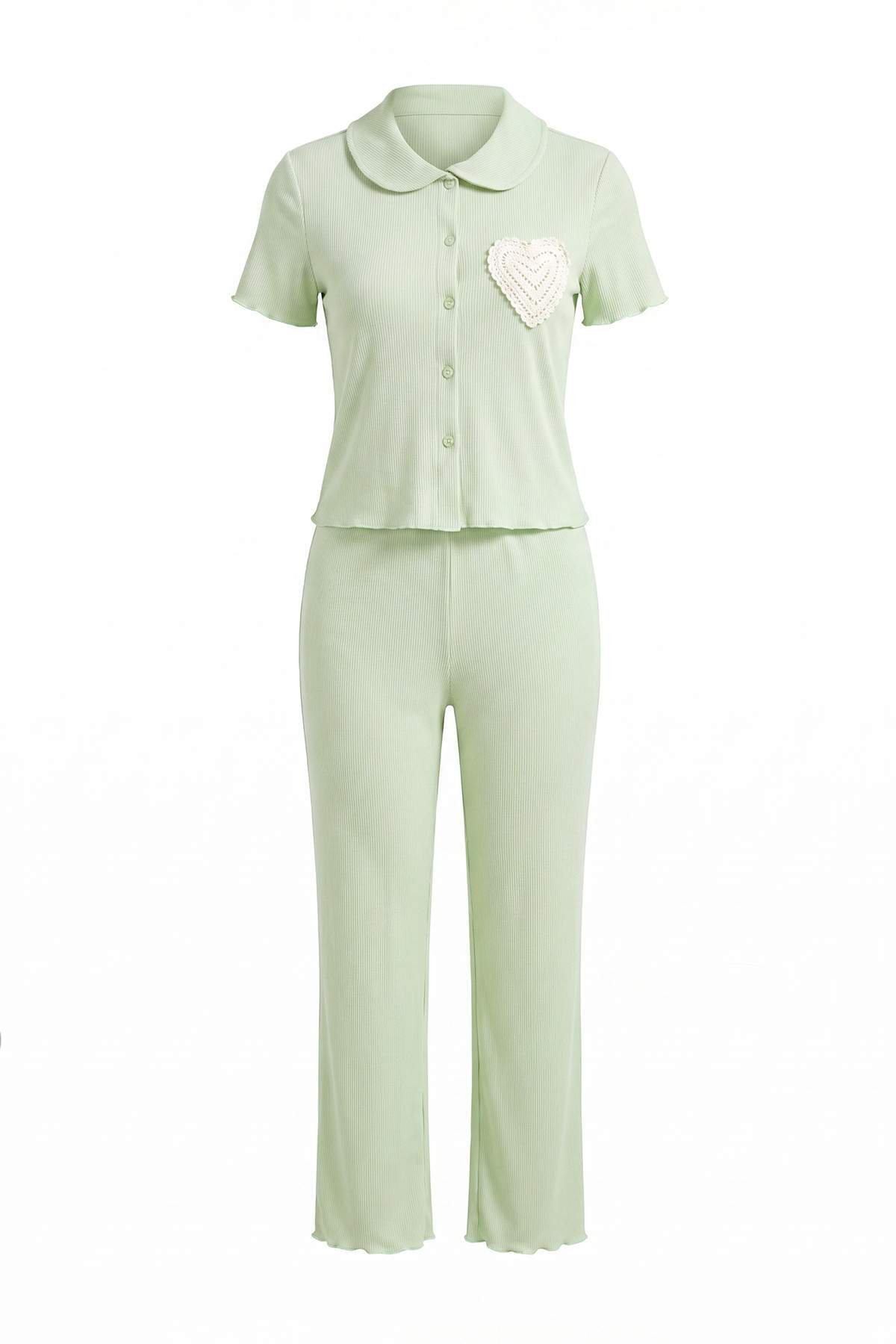 Trendyolmilla Mint Kalpli Dantelli Pointel/Fitilli Örme Pijama Takımı THMAW27PT00032